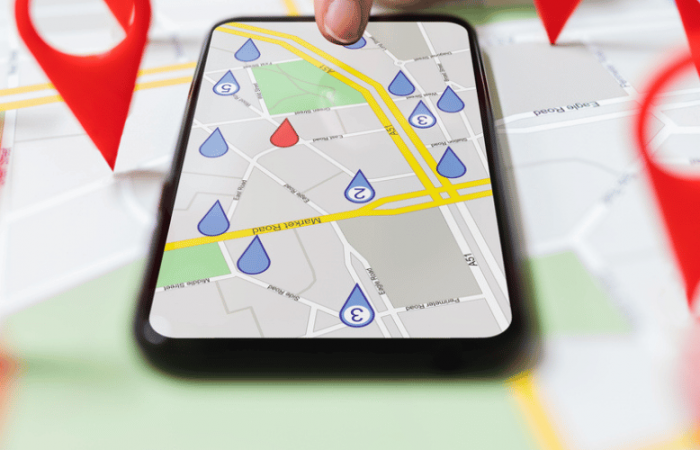 Route planning map with multiple delivery location pins, multi-drop route optimisation for same-day delivery efficiency