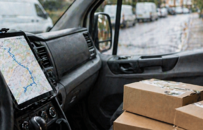 Delivery van showing a mapped route, illustrating multi-drop route planning for high-volume deliveries