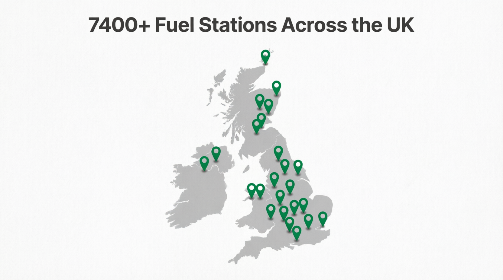 UK map showing 7400+ fuel station locations